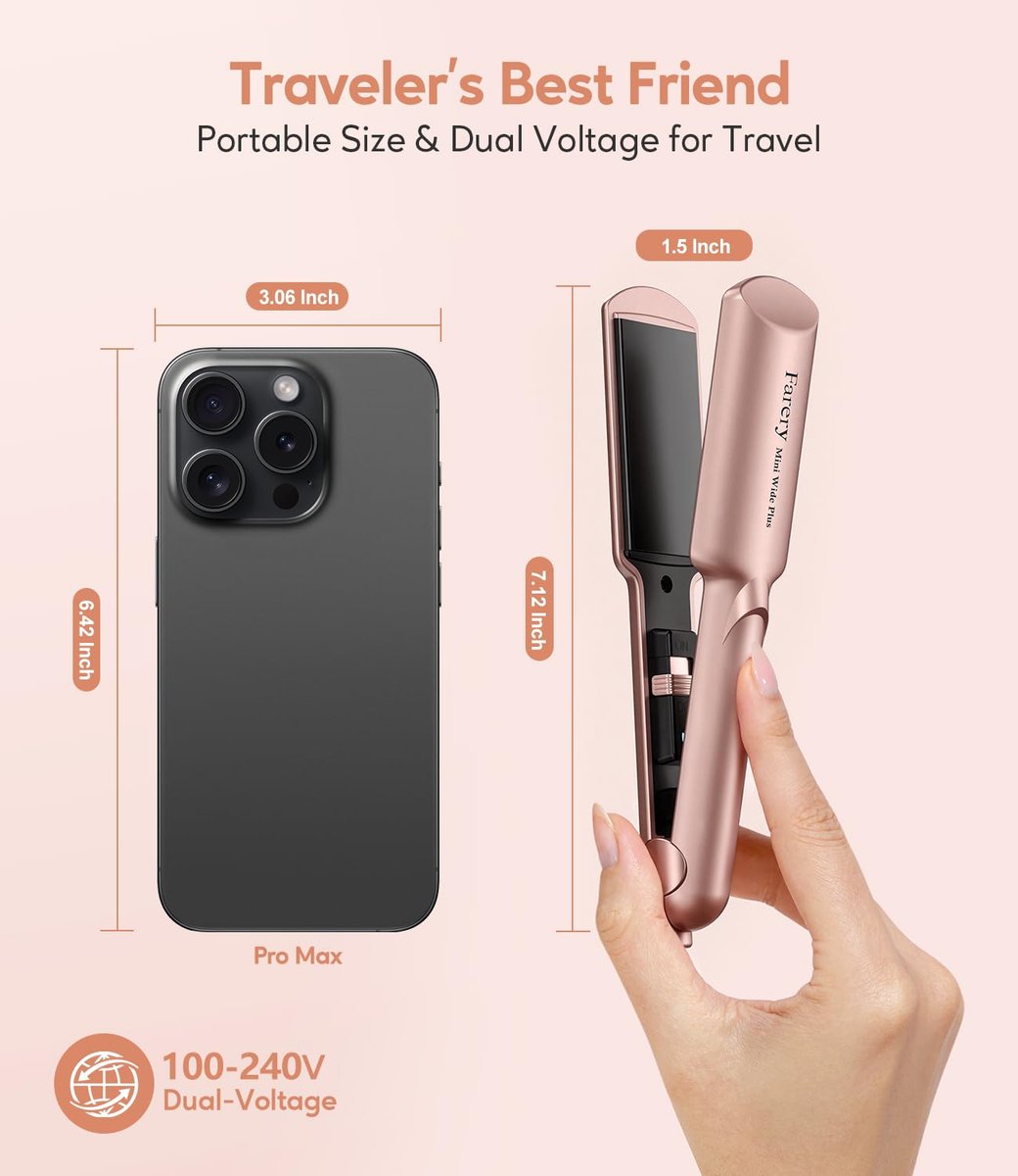 Farery Mini Flat Iron for Short Hair - 1.5 Inch Ceramic Hair Straightener with Argan Oil, Fast Heat, Anti-Scald, Dual Voltage Travel Iron with Storage Bag (Rose Gold) Avelisse