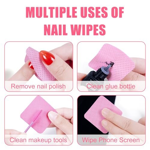 NXJ INFILILA 1080PCS Lint Free Nail Wipes Kit, Pink Gel Nail Polish Remover Set with Acetone Pump Dispenser Bottle 200ml (6.8oz) for Professional Soak Off Gel Polish Remover - görsel 16