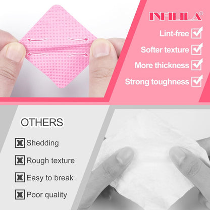 NXJ INFILILA 1080PCS Lint Free Nail Wipes Kit, Pink Gel Nail Polish Remover Set with Acetone Pump Dispenser Bottle 200ml (6.8oz) for Professional Soak Off Gel Polish Remover