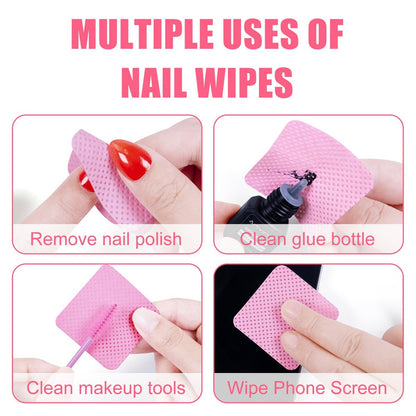 NXJ INFILILA 1080PCS Lint Free Nail Wipes Kit, Pink Gel Nail Polish Remover Set with Acetone Pump Dispenser Bottle 200ml (6.8oz) for Professional Soak Off Gel Polish Remover
