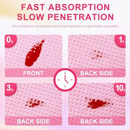 NXJ INFILILA 1080PCS Lint Free Nail Wipes Kit, Pink Gel Nail Polish Remover Set with Acetone Pump Dispenser Bottle 200ml (6.8oz) for Professional Soak Off Gel Polish Remover