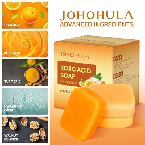 Johohula Kojic Acid Dark Spot Remover Soap Bars with Vitamin C, Retinol, Collagen, Turmeric - Smooth for Face and Body, Firm and Smooth Skin - 3 x 100g Bars - görsel 4