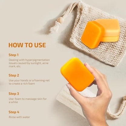 Johohula Kojic Acid Dark Spot Remover Soap Bars with Vitamin C, Retinol, Collagen, Turmeric - Smooth for Face and Body, Firm and Smooth Skin - 3 x 100g Bars