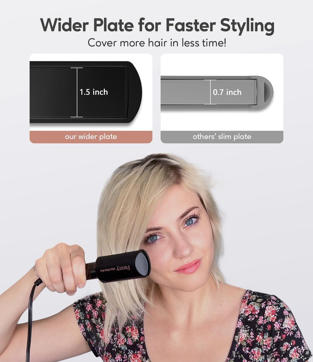 FARERY Portable Hair Straightener - 1.5 Inch Wider Plate Mini Flat Iron for Short Hair, Ceramic with Argan Oil & Keratin, Universal Voltage, Travel-Ready Avelisse