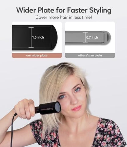 FARERY Portable Hair Straightener - 1.5 Inch Wider Plate Mini Flat Iron for Short Hair, Ceramic with Argan Oil & Keratin, Universal Voltage, Travel-Ready Avelisse
