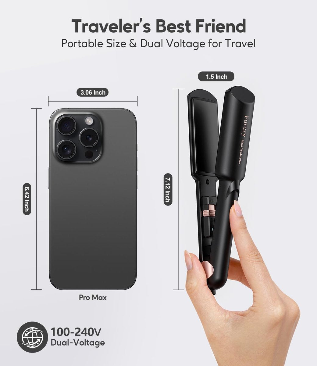 FARERY Portable Hair Straightener - 1.5 Inch Wider Plate Mini Flat Iron for Short Hair, Ceramic with Argan Oil & Keratin, Universal Voltage, Travel-Ready Avelisse