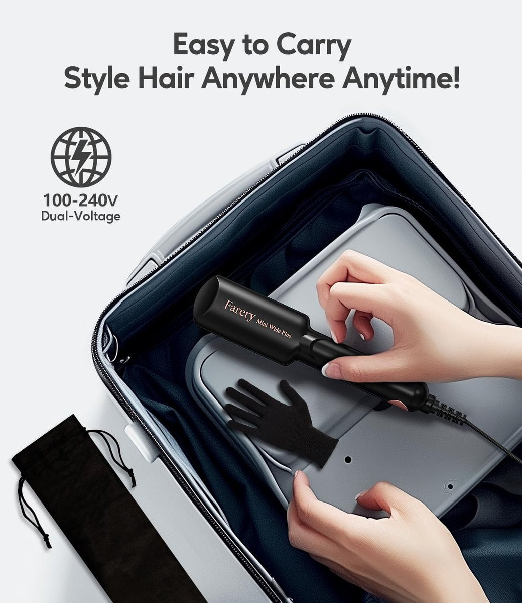 FARERY Portable Hair Straightener - 1.5 Inch Wider Plate Mini Flat Iron for Short Hair, Ceramic with Argan Oil & Keratin, Universal Voltage, Travel-Ready Avelisse