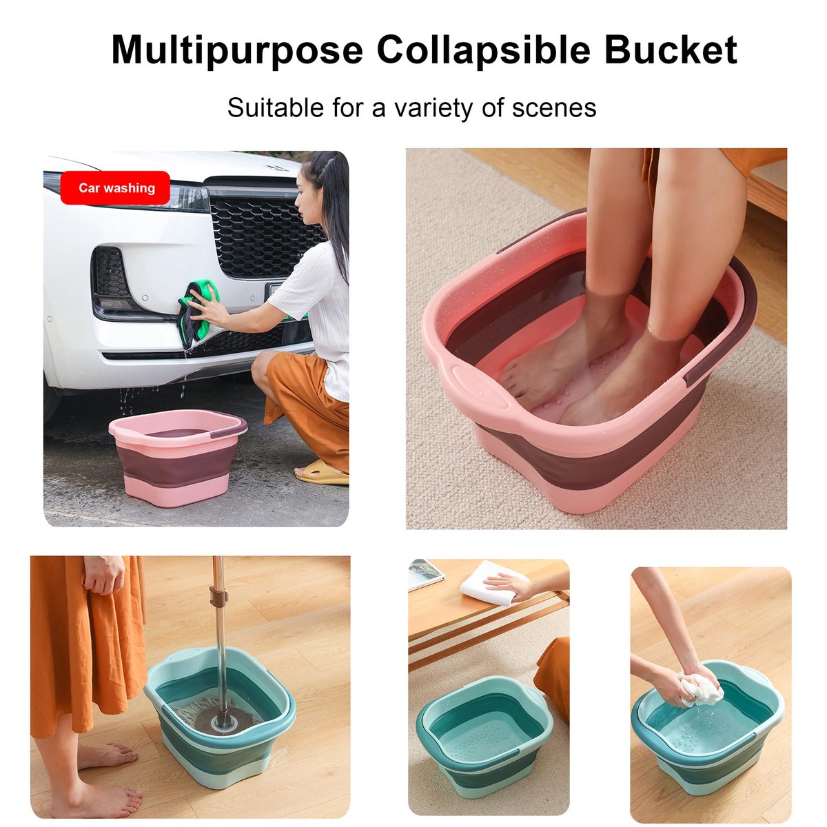 Leemeimei Collapsible Foot Bath Tub 15L (4 GL) with Handle - Portable Foot Soak Bucket for Dry Cracked Feet, Green - görsel 15