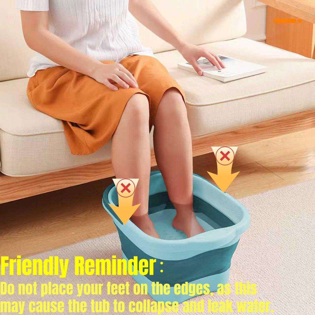 Leemeimei Collapsible Foot Bath Tub 15L (4 GL) with Handle - Portable Foot Soak Bucket for Dry Cracked Feet, Green - görsel 5