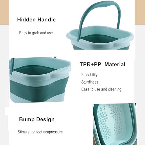 Leemeimei Collapsible Foot Bath Tub 15L (4 GL) with Handle - Portable Foot Soak Bucket for Dry Cracked Feet, Green - görsel 12