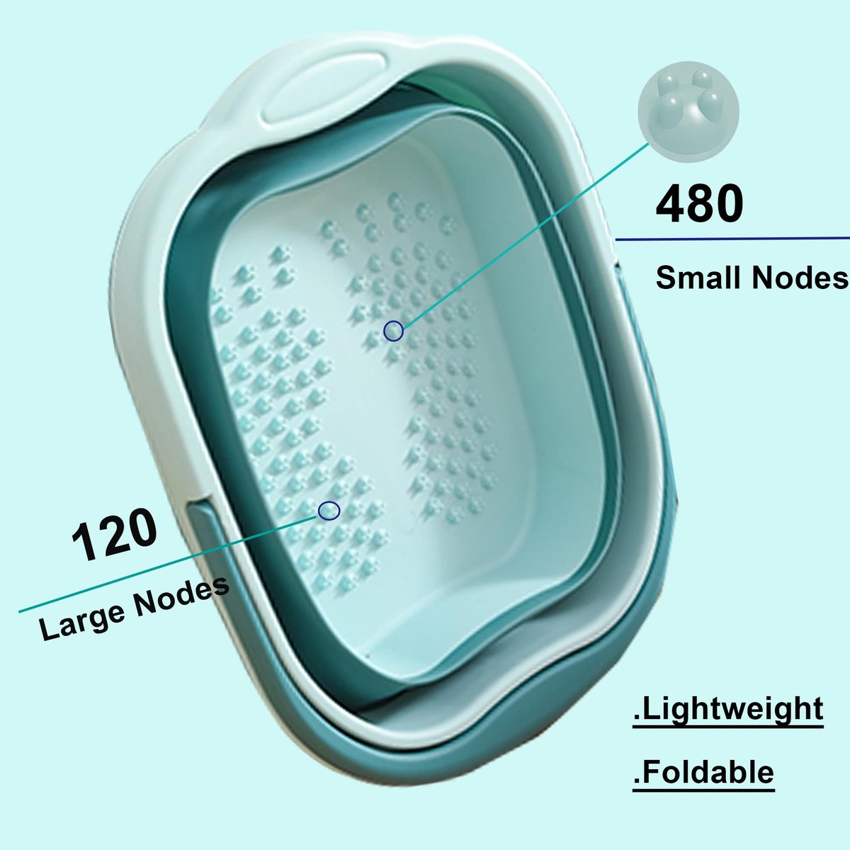 Leemeimei Collapsible Foot Bath Tub 15L (4 GL) with Handle - Portable Foot Soak Bucket for Dry Cracked Feet, Green - görsel 9