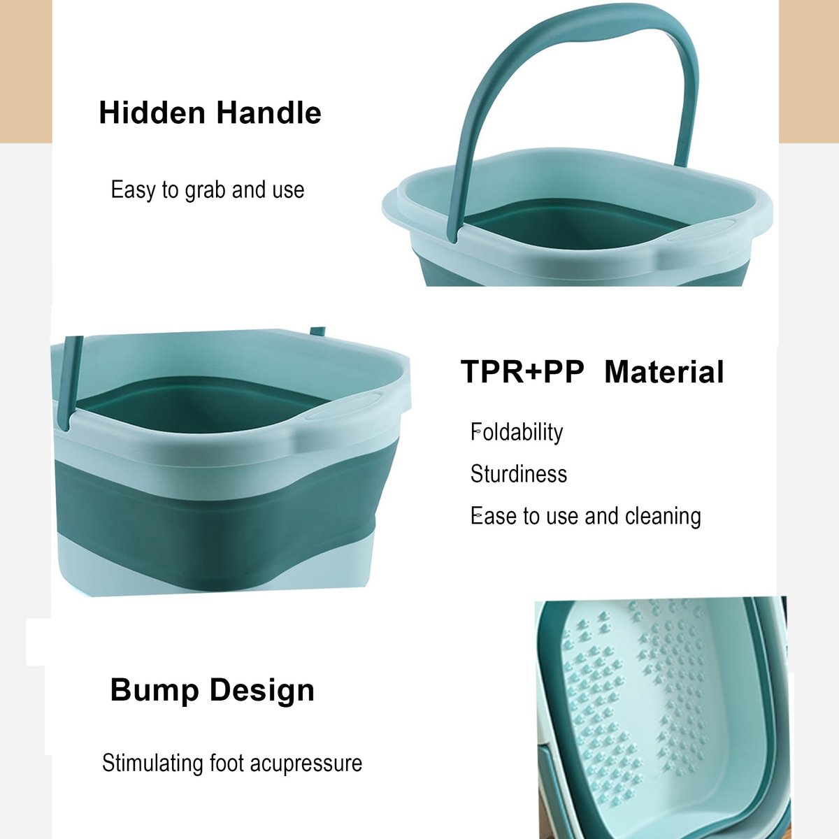 Leemeimei Collapsible Foot Bath Tub 15L (4 GL) with Handle - Portable Foot Soak Bucket for Dry Cracked Feet, Green - görsel 11