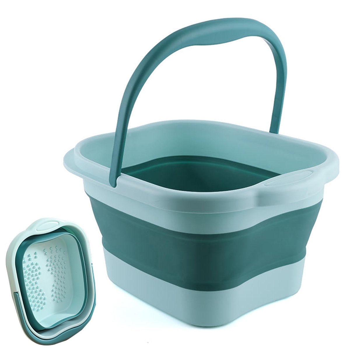 Leemeimei Collapsible Foot Bath Tub 15L (4 GL) with Handle - Portable Foot Soak Bucket for Dry Cracked Feet, Green - görsel 1
