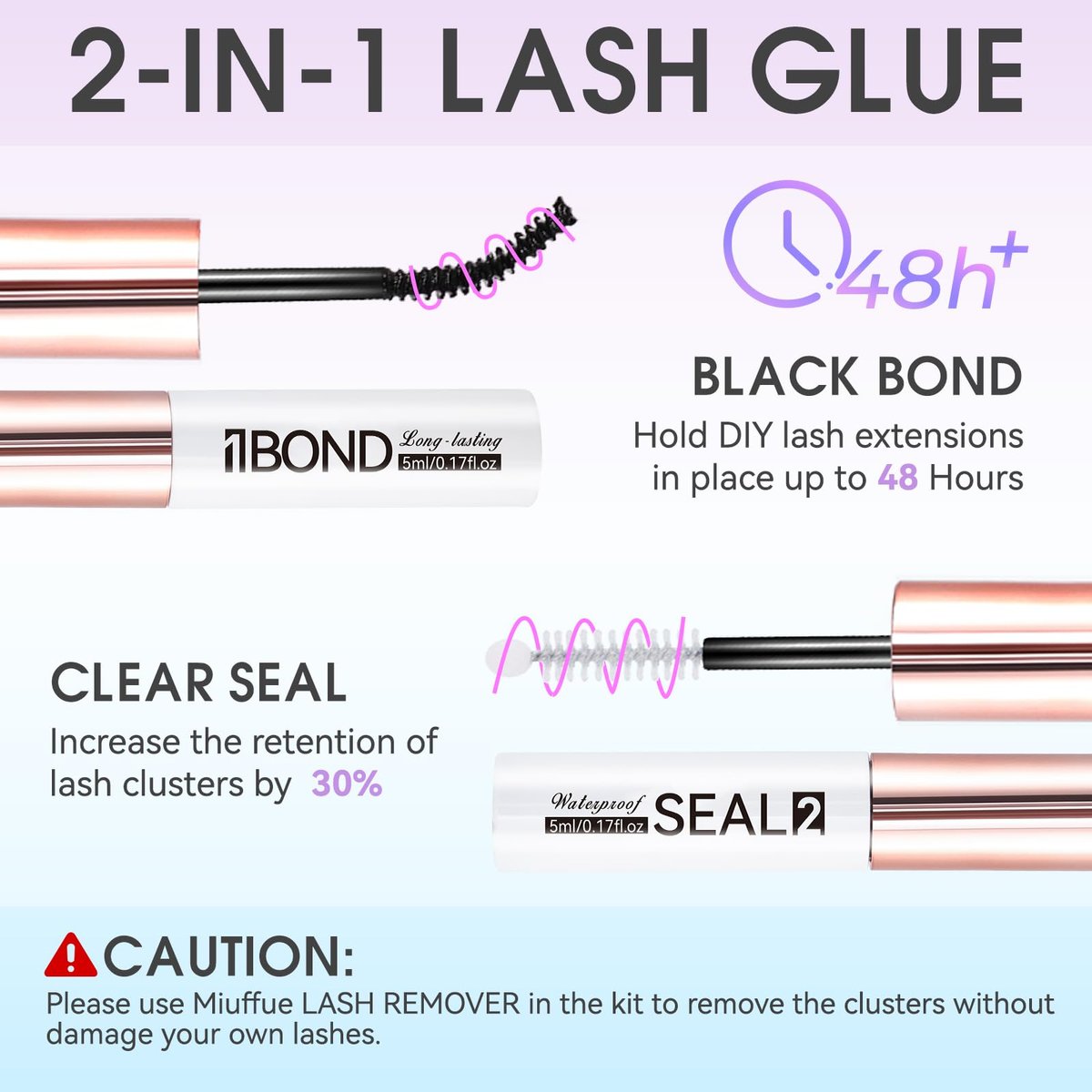 Miuffue 3-Piece DIY Lash Kit: Bond, Seal, Tweezers & Remover – Complete Eyelash Extension Kit - görsel 5
