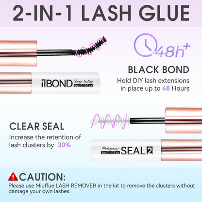 Miuffue 3-Piece DIY Lash Kit: Bond, Seal, Tweezers & Remover – Complete Eyelash Extension Kit