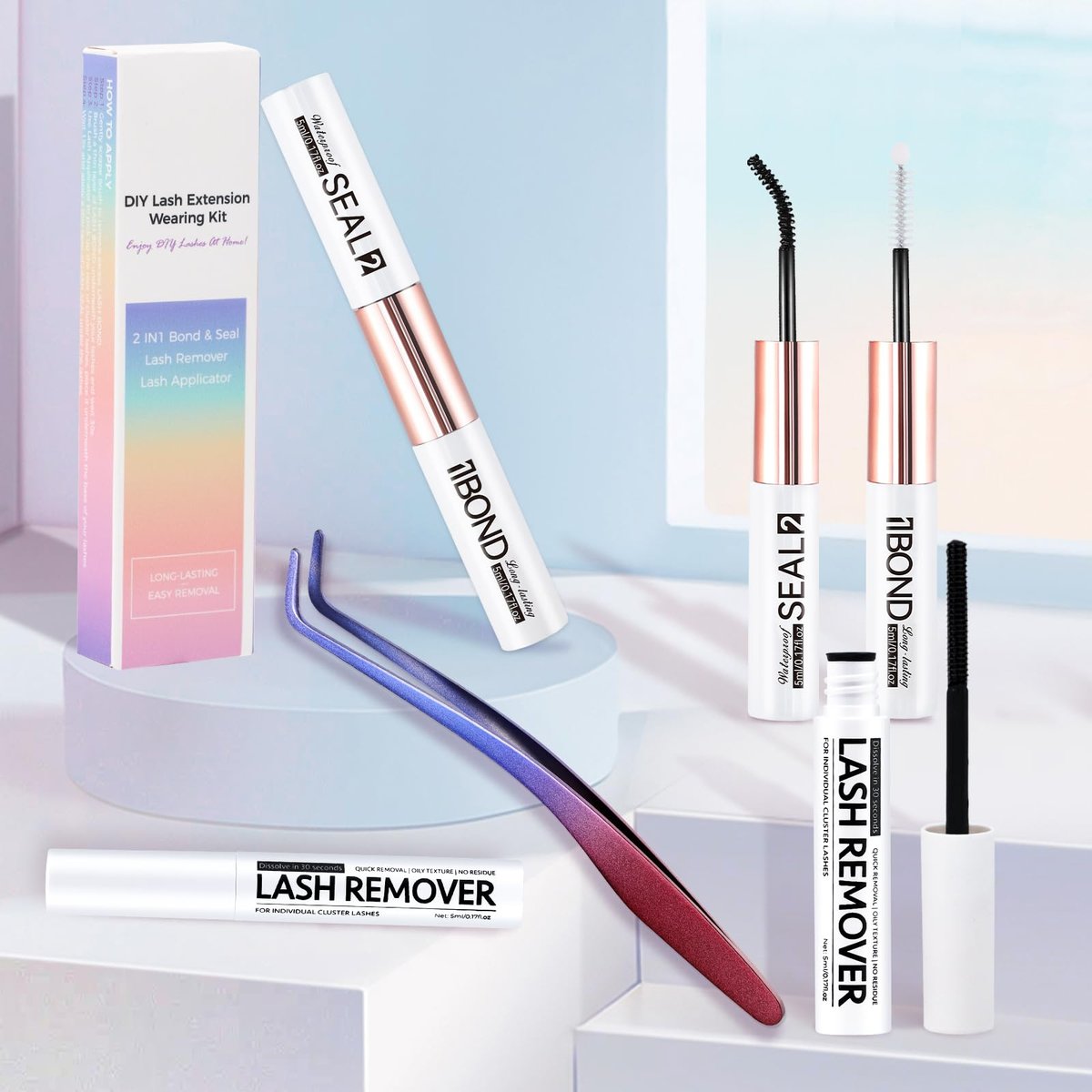 Miuffue 3-Piece DIY Lash Kit: Bond, Seal, Tweezers & Remover – Complete Eyelash Extension Kit - görsel 13