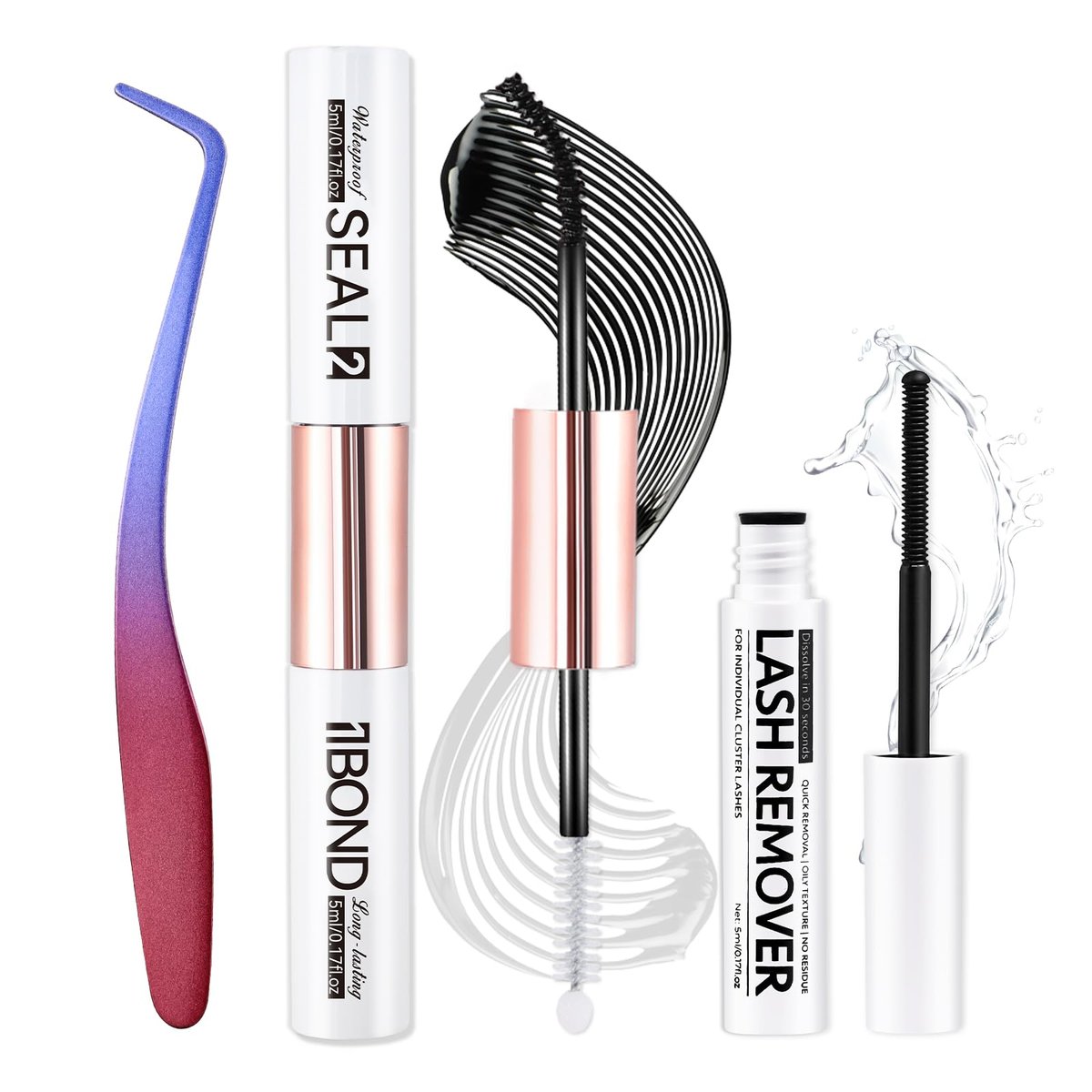 Miuffue 3-Piece DIY Lash Kit: Bond, Seal, Tweezers & Remover – Complete Eyelash Extension Kit - görsel 1