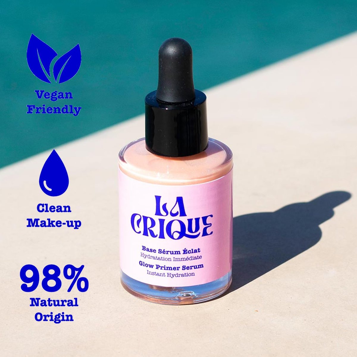 La Crique Glow Primer Serum – Hydrating Primer with Hyaluronic Acid & Prickly Pear Extract – 98% Natural, Vegan, 1.01 Fl Oz - görsel 9