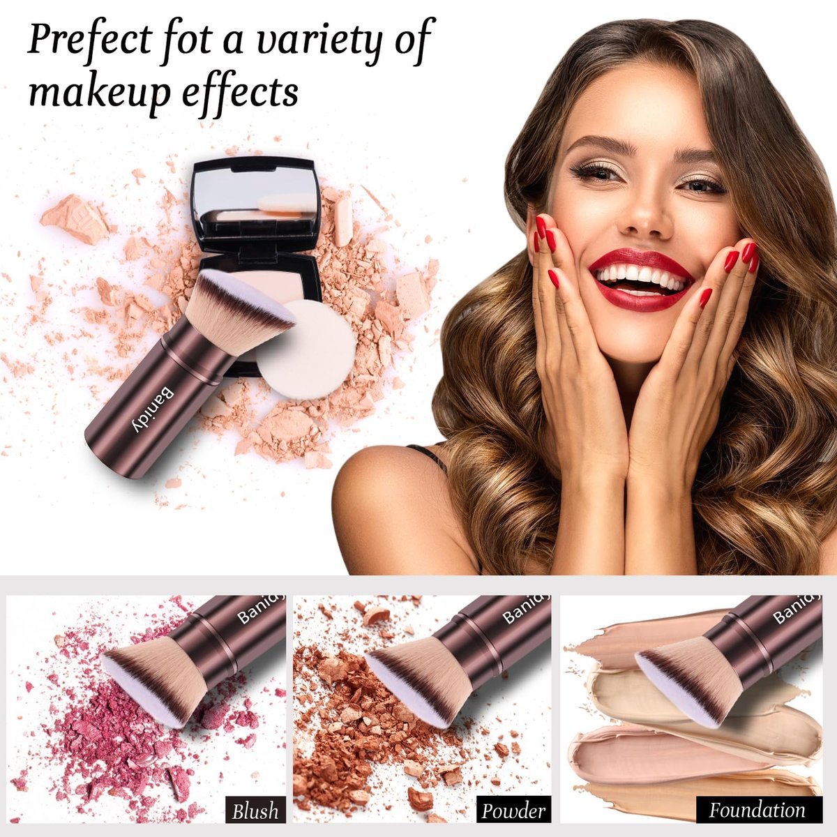 Retractable Kabuki Brush for Foundation, Powder, Blush, Bronzer – Travel-Friendly Flawless Makeup Brush, Cruelty Free with Cover (Brown) - görsel 5