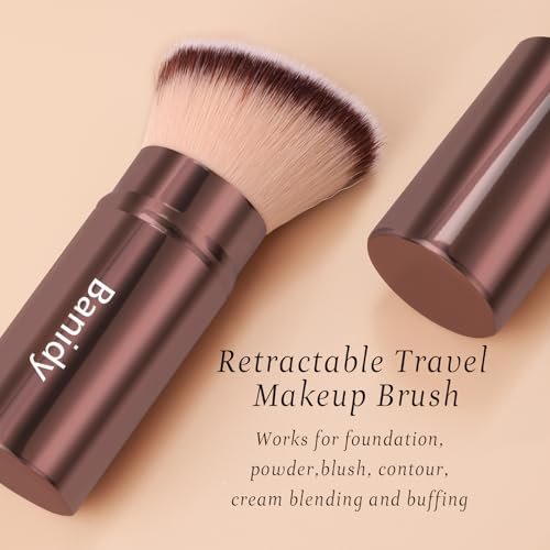 Retractable Kabuki Brush for Foundation, Powder, Blush, Bronzer – Travel-Friendly Flawless Makeup Brush, Cruelty Free with Cover (Brown) - görsel 12