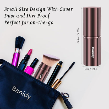 Retractable Kabuki Brush for Foundation, Powder, Blush, Bronzer – Travel-Friendly Flawless Makeup Brush, Cruelty Free with Cover (Brown)