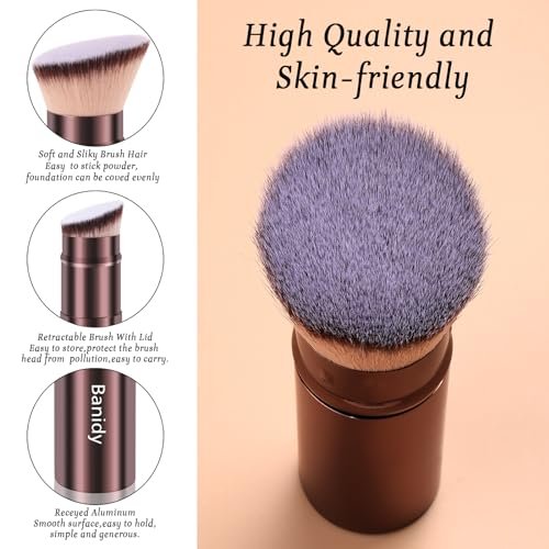 Retractable Kabuki Brush for Foundation, Powder, Blush, Bronzer – Travel-Friendly Flawless Makeup Brush, Cruelty Free with Cover (Brown) - görsel 8