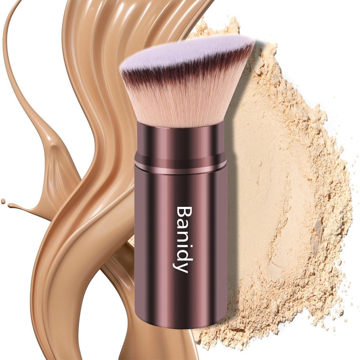 Retractable Kabuki Brush for Foundation, Powder, Blush, Bronzer – Travel-Friendly Flawless Makeup Brush, Cruelty Free with Cover (Brown) - görsel 1