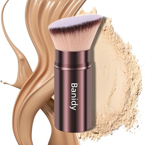 Retractable Kabuki Brush for Foundation, Powder, Blush, Bronzer – Travel-Friendly Flawless Makeup Brush, Cruelty Free with Cover (Brown) - görsel 2
