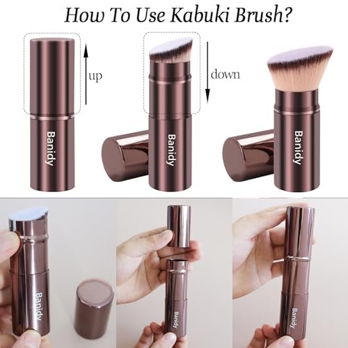 Retractable Kabuki Brush for Foundation, Powder, Blush, Bronzer – Travel-Friendly Flawless Makeup Brush, Cruelty Free with Cover (Brown) - görsel 10