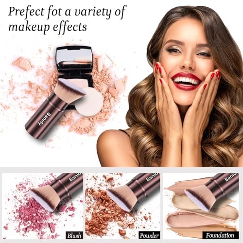 Retractable Kabuki Brush for Foundation, Powder, Blush, Bronzer – Travel-Friendly Flawless Makeup Brush, Cruelty Free with Cover (Brown) - görsel 6