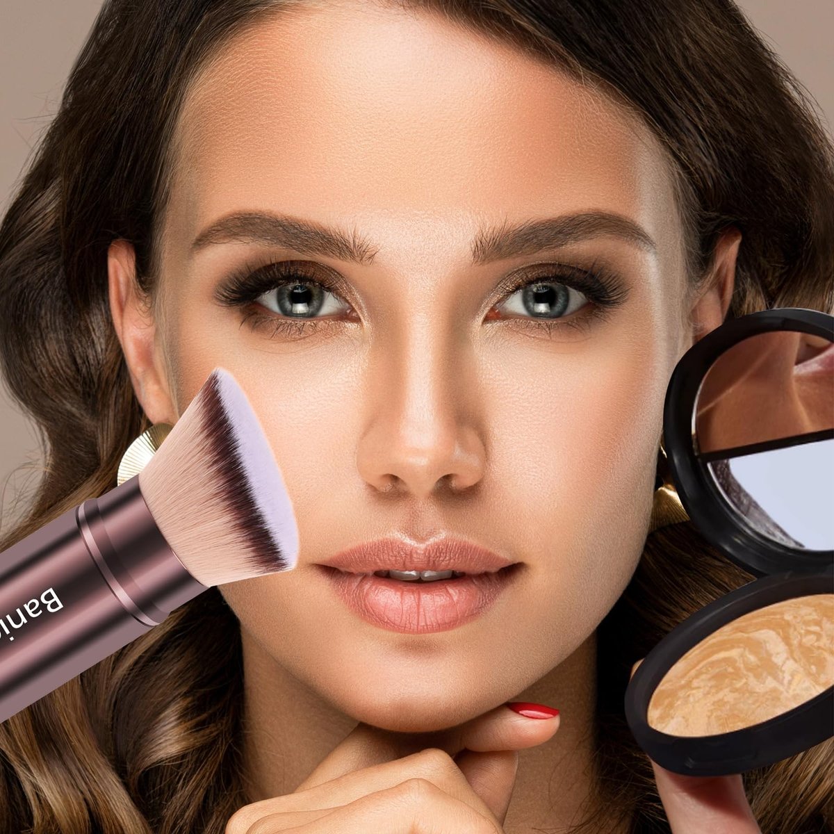 Retractable Kabuki Brush for Foundation, Powder, Blush, Bronzer – Travel-Friendly Flawless Makeup Brush, Cruelty Free with Cover (Brown) - görsel 3