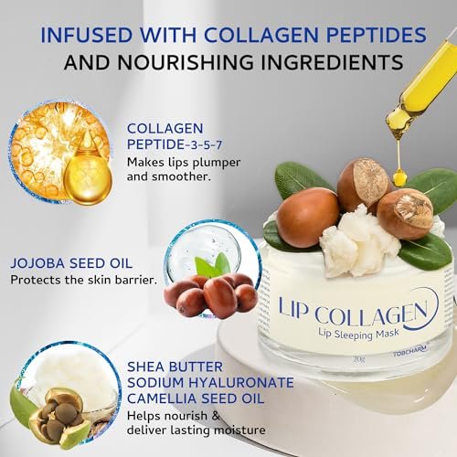 Lip Sleeping Mask (20g) - Collagen Lip Mask Overnight with Hyaluronic Acid & Peptide Complex for Lip Wrinkle Repair and Plumping, Natural Hydration for Smooth Lips Avelisse
