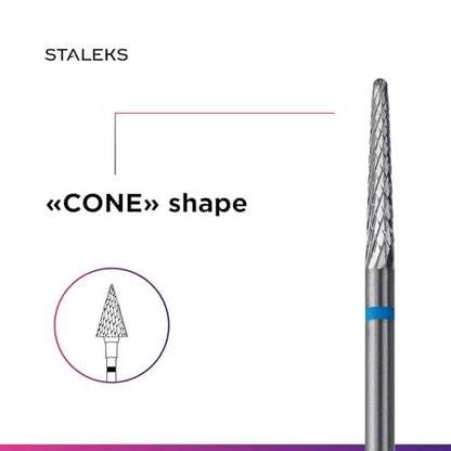 STALEKS PRO Expert Carbide Nail Drill Bit - Cone Shape, Blue Ring, 2.3mm Head / 14mm Working Part - Medium Hardness for Artificial Nail Correction & Skin Processing in Hardware Manicure/Pedicure