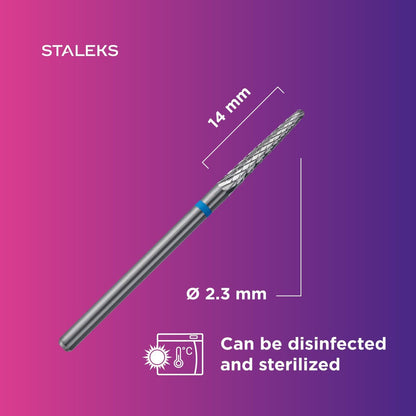 STALEKS PRO Expert Carbide Nail Drill Bit - Cone Shape, Blue Ring, 2.3mm Head / 14mm Working Part - Medium Hardness for Artificial Nail Correction & Skin Processing in Hardware Manicure/Pedicure