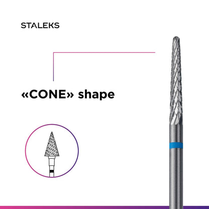 STALEKS PRO Expert Carbide Nail Drill Bit - Cone Shape, Blue Ring, 2.3mm Head / 14mm Working Part - Medium Hardness for Artificial Nail Correction & Skin Processing in Hardware Manicure/Pedicure