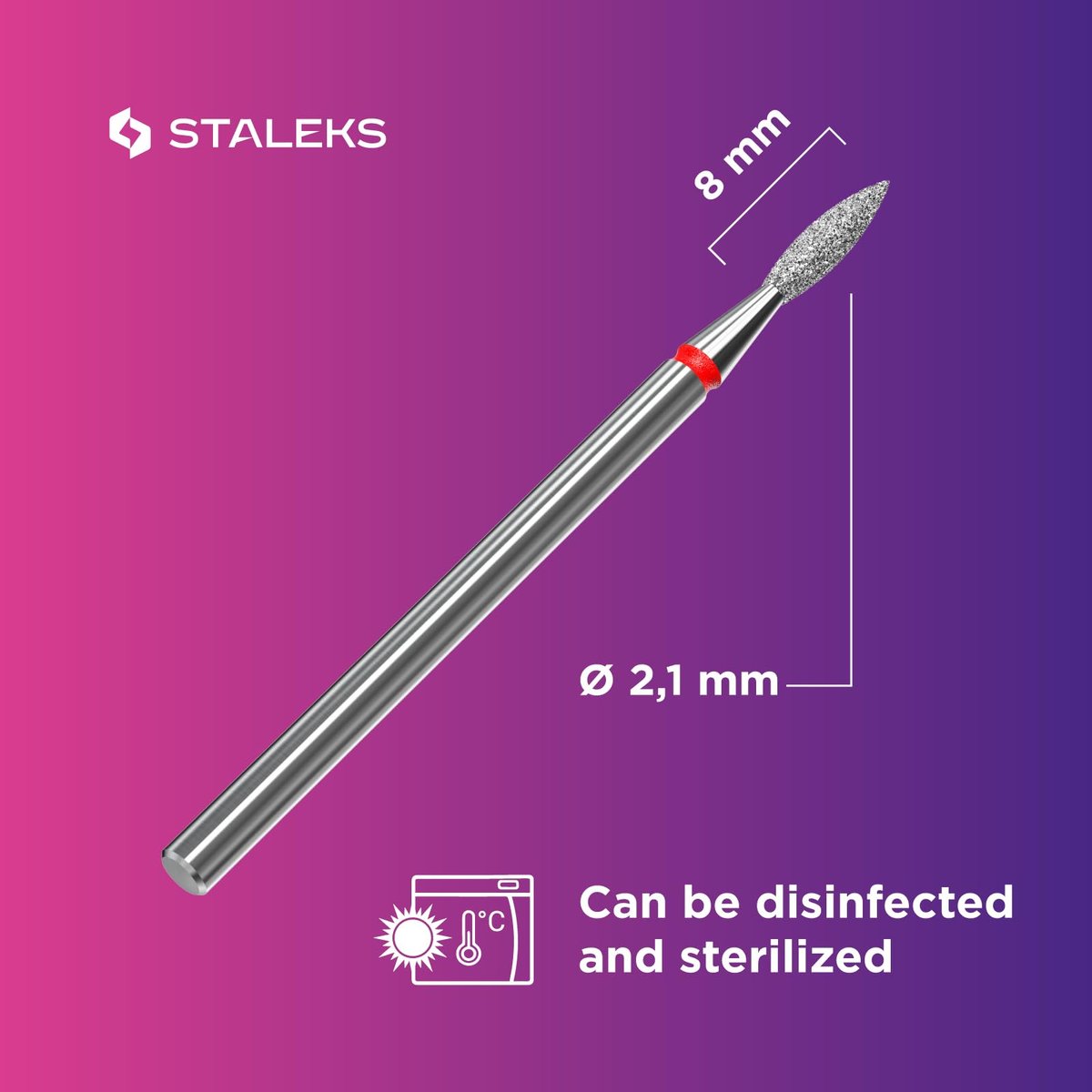 Staleks Pro Diamond Nail Drill Bit Flame Red Expert – 2.1mm Head Diameter, 8mm Working Part – Professional Nail Drill Bit – Diamond Coating – Precise Cuticle & Nail Care Avelisse