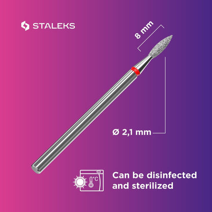 Staleks Pro Diamond Nail Drill Bit Flame Red Expert – 2.1mm Head Diameter, 8mm Working Part – Professional Nail Drill Bit – Diamond Coating – Precise Cuticle & Nail Care Avelisse