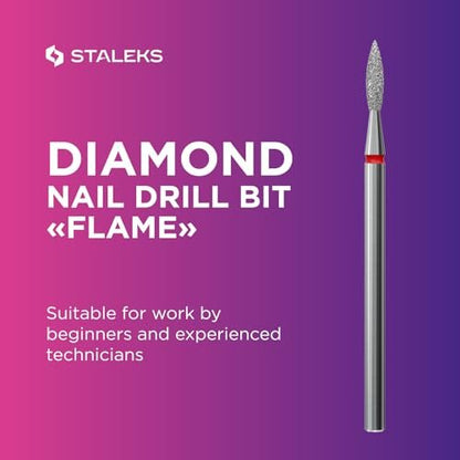 Staleks Pro Diamond Nail Drill Bit Flame Red Expert – 2.1mm Head Diameter, 8mm Working Part – Professional Nail Drill Bit – Diamond Coating – Precise Cuticle & Nail Care Avelisse