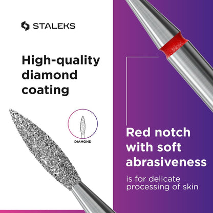 Staleks Pro Diamond Nail Drill Bit Flame Red Expert – 2.1mm Head Diameter, 8mm Working Part – Professional Nail Drill Bit – Diamond Coating – Precise Cuticle & Nail Care Avelisse