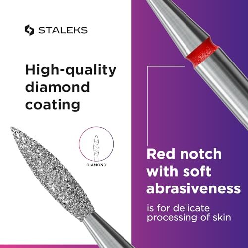 Staleks Pro Diamond Nail Drill Bit Flame Red Expert – 2.1mm Head Diameter, 8mm Working Part – Professional Nail Drill Bit – Diamond Coating – Precise Cuticle & Nail Care Avelisse