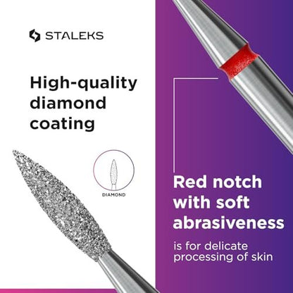 Staleks Pro Diamond Nail Drill Bit Flame Red Expert – 2.1mm Head Diameter, 8mm Working Part – Professional Nail Drill Bit – Diamond Coating – Precise Cuticle & Nail Care Avelisse
