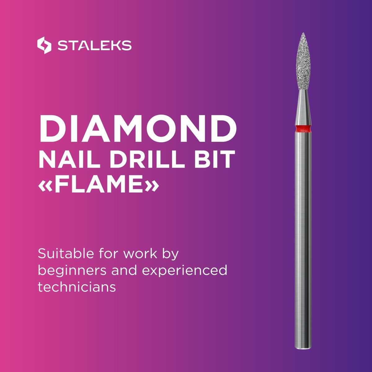 Staleks Pro Diamond Nail Drill Bit Flame Red Expert – 2.1mm Head Diameter, 8mm Working Part – Professional Nail Drill Bit – Diamond Coating – Precise Cuticle & Nail Care Avelisse