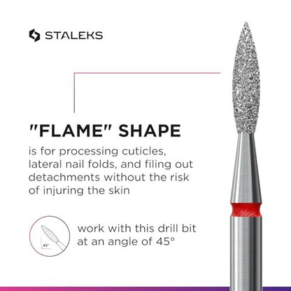 Staleks Pro Diamond Nail Drill Bit Flame Red Expert – 2.1mm Head Diameter, 8mm Working Part – Professional Nail Drill Bit – Diamond Coating – Precise Cuticle & Nail Care Avelisse