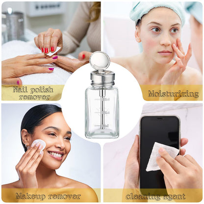 Noverlife 2-Pack 6oz Clear Glass Pump Dispenser Bottles - Square Push Down Nail Polish Remover Containers with Flip Top Cap Avelisse