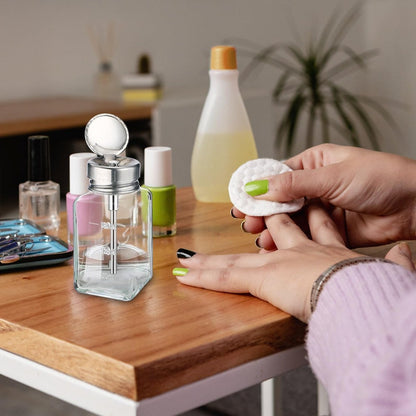 Noverlife 2-Pack 6oz Clear Glass Pump Dispenser Bottles - Square Push Down Nail Polish Remover Containers with Flip Top Cap Avelisse