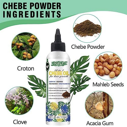 Natural 10 in 1 Chebe Oil Moisturizer for Scalp - African Chebe Powder for Stronger, Thicker, Longer Hair - All Hair Types (2 Pack)
