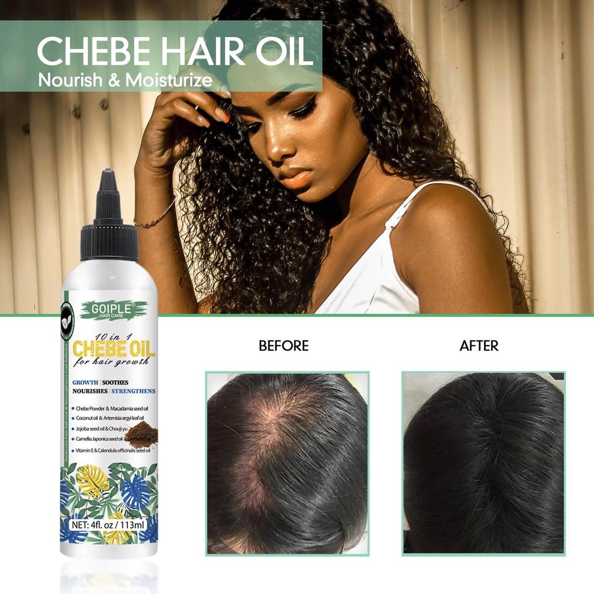 Natural 10 in 1 Chebe Oil Moisturizer for Scalp - African Chebe Powder for Stronger, Thicker, Longer Hair - All Hair Types (2 Pack) - görsel 9