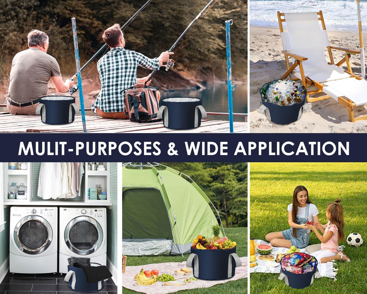 YCConcept Collapsible Foot Soaking Tub - 4.7 Gallon Portable Wash Bucket with Handle for Travel, Camping, Fishing - Navy Blue - görsel 13
