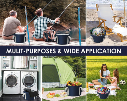 YCConcept Collapsible Foot Soaking Tub - 4.7 Gallon Portable Wash Bucket with Handle for Travel, Camping, Fishing - Navy Blue