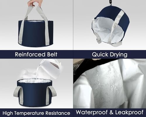 YCConcept Collapsible Foot Soaking Tub - 4.7 Gallon Portable Wash Bucket with Handle for Travel, Camping, Fishing - Navy Blue - görsel 8